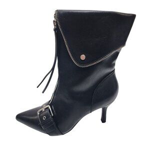 A New Day Black Pointed Toe Zippered Ankle Boots Buckle Detail Size 9.5  Womens